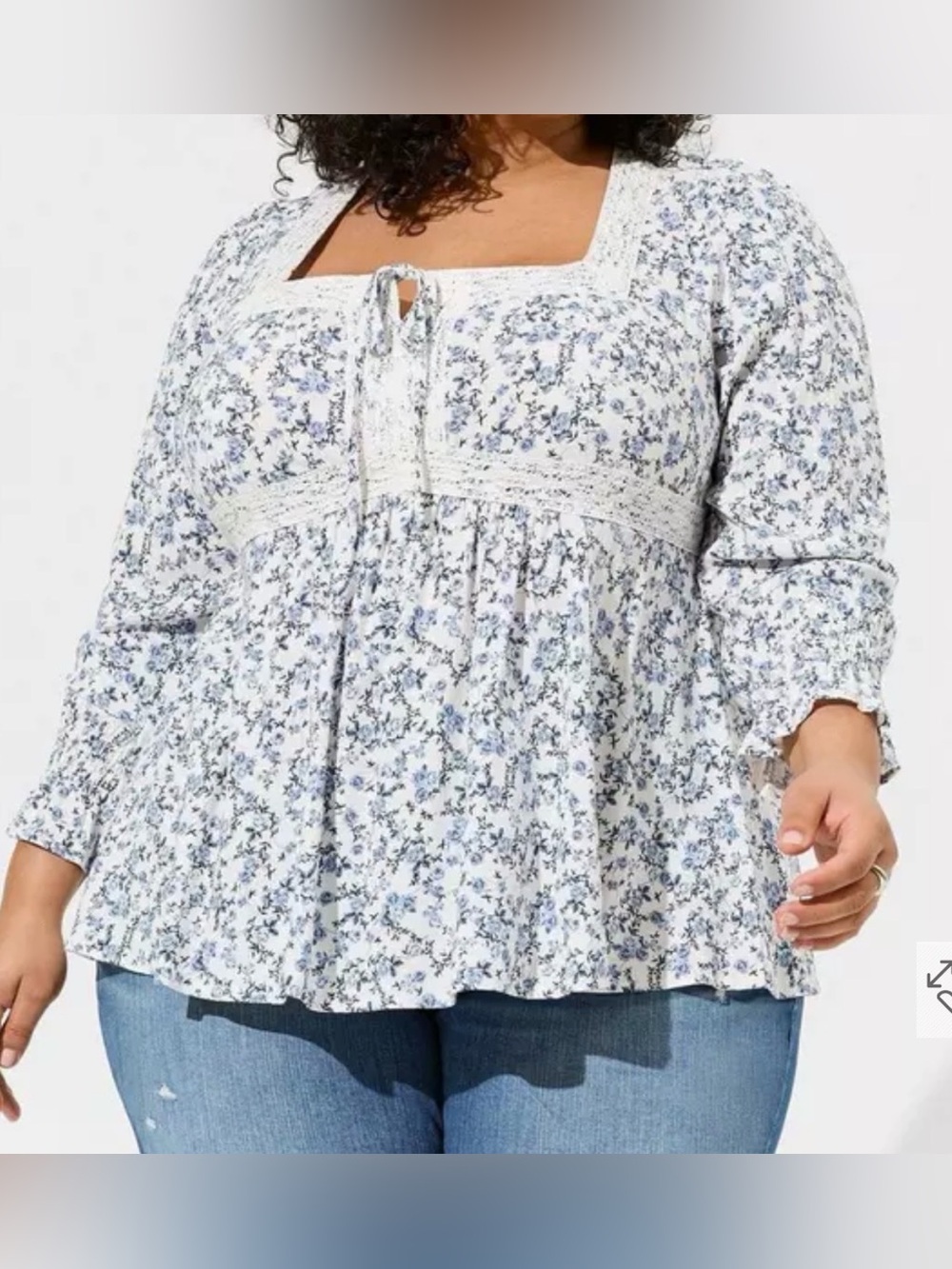 Torrid Babydoll Slub Lace Trim Top s2  Women’s Lightweight Floral Long Sleeve